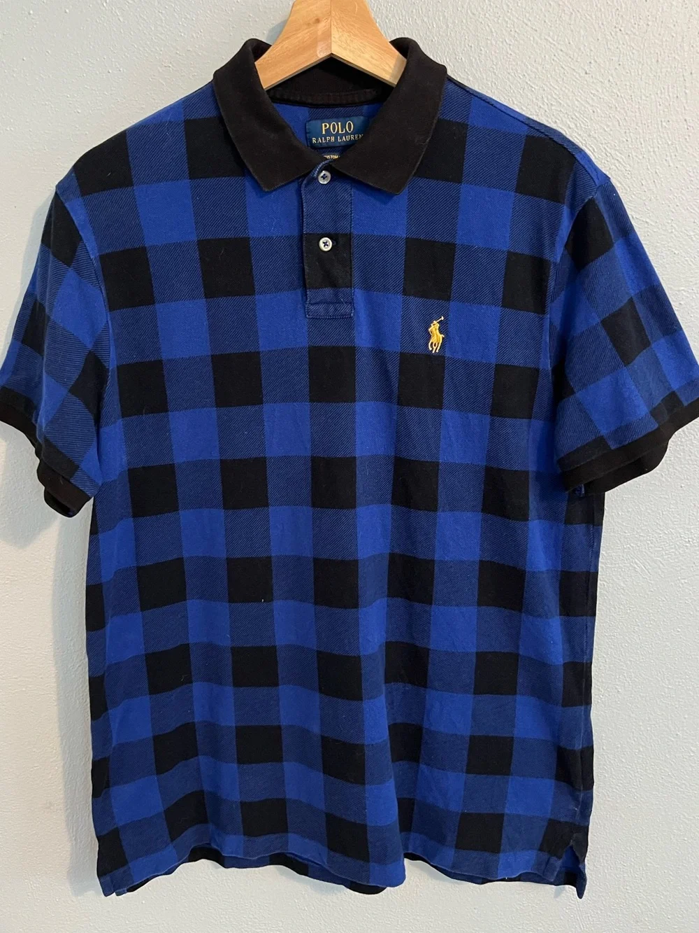 Ralph Lauren Blue & Black Check Polo Shirt with Contrast Collar